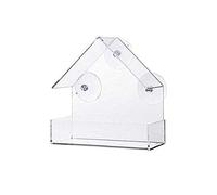 Pssopp Mangeoire à Oiseaux pour Petits Oiseaux, Mangeoire de Fenêtre Extérieure en Plastique avec 3 Ventouses en Forme de Maison pour Jardins et Balcons 18x18x10cm