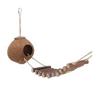 Pssopp Nid D'oiseau en Coquille de Noix de Coco Naturelle, Maison Cachée Suspendue avec échelle de Corde d'escalade, Deux Trous pour Perroquets, Hamsters, Petits Animaux de Compagnie