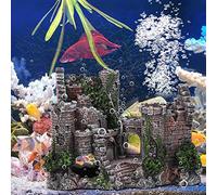 Pssopp Ornements d'aquarium en Résine, Château, Réservoir de Poissons pour Petits Poissons avec Maison de Cachette de Simulation 7,48 X 5,51 X 3,15 Pouces pour Les Amateurs d'aquarium