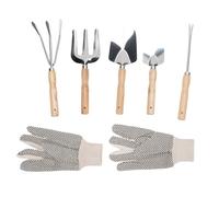 Pssopp Outils de Jardinage Pelle, Outils de Jardinage 6 en 1 Pelle en Acier Inoxydable Truelle Extracteur Râteau à Main Fourche avec Manche en Bois en Toile pour la Culture de Légumes