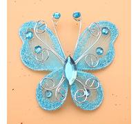 Pssopp Papillons en Maille Transparente, Papillons en Organza Pailletés pour Décorations de Mariage et de Fête, 24 en Nylon de Haute qualité à Usage Polyvalent (Blue)