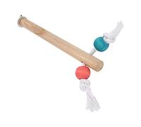 Pssopp Perchoir de Cage à Oiseaux en Bois Naturel avec Perles Colorées et Corde en Coton, Jouet de Bâton de Station à Mâcher pour Perroquet pour Support de Jeu de Cage à Oiseaux (1.5 * 18CM)