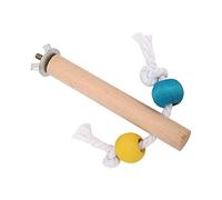 Pssopp Perchoir de Cage à Oiseaux en Bois Naturel avec Perles Colorées et Corde en Coton, Jouet de Bâton de Station à Mâcher pour Perroquet pour Support de Jeu de Cage à Oiseaux (1.5 * 10CM)