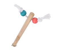 Pssopp Perchoir de Cage à Oiseaux en Bois Naturel avec Perles Colorées et Corde en Coton, pour Perroquets à Mâcher et à Jouer (1.5 * 18CM)