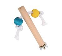 Pssopp Perchoir de Cage à Oiseaux en Bois Naturel avec Perles Colorées et Corde en Coton, pour Perroquets à Mâcher et à Jouer (1.5 * 10CM)