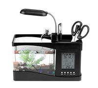 Pssopp Petit Aquarium divisé, Plastique de Haute qualité, Affichage Numérique LCD, Lumière LED, pour Le Salon et Le Bureau (Black)