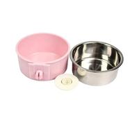Pssopp Petit Bol pour Animaux de Compagnie en Acier Inoxydable Amovible avec Support de Montage pour Furet de Lapin Cochon d'Inde Cage à Oiseaux Plat d'eau Alimentaire (Rose Petit)