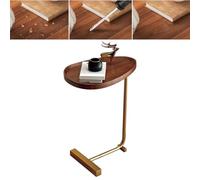 Pssopp Petite Table d'appoint Polyvalente en Forme de C, Plateau en Bois Imperméable, Facile à Déplacer, Idéale pour Le Salon et la Chambre à Coucher (Design rainuré et Cadre doré.)