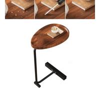 Pssopp Petite Table d'appoint Polyvalente en Forme de C, Plateau en Bois Imperméable, Facile à Déplacer, Idéale pour Le Salon et la Chambre à Coucher (Design rainuré et Cadre Noir.)