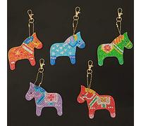 Pssopp Porte-clés de Peinture Diamant à Faire Soi-même, Cheval coloré, Pendentif en Résine Complète, Broderie Artisanale avec Outils pour Voiture, Sac à Main, Portefeuille, Sac à Dos,