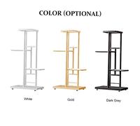 Pssopp Présentoir à 4 Niveaux, Support de Jardinière en Métal avec Pieds Réglables, Conception Peu Encombrante pour Une Utilisation Intérieure et Extérieure (Gris foncé)