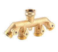 Pssopp Répartiteur de Tuyau de Jardin en Laiton à 4 Voies, Adaptateur de Tuyau Durable avec Vannes d'arrêt, Parfait pour l'irrigation de la Pelouse et du Jardin