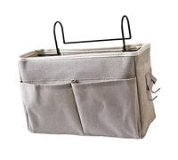 Pssopp Sac de Rangement Suspendu pour Table de Chevet, Panier de Rangement avec Crochet, Support en Métal, Plusieurs Poches pour Lit superposé, Tête de Lit, Dortoir (Grey)