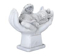Pssopp Statue Commémorative d'ange pour Animaux de Compagnie, avec Mains de Dieu, Pierre Tombale, Décor de Jardin Extérieur pour Mémoire d'amour, Marqueur de Tombe pour Animaux de (Chat)