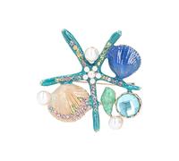 Pssopp Superbe étoile de Mer et Coquillage Cristal Alliage Fermoir Broche Tendance Perle Broche Vêtements Accessoires(Bleu)