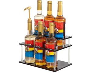 Pssopp Support de Rangement pour Sirop de café en Acrylique à 2 Niveaux, Support pour Bouteilles de 32 X 19 X 18 Cm, Anneaux Anti-Chute, Rangement de Comptoir Facile à Nettoyer pour Cuisine, café,