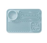 Pssopp Tapis à Lécher pour Chien et Chat, Alimentation Lente 12,2 X 8,2 Pouces, en Silicone de qualité Alimentaire, 3 Zones Texturées, Favorise la Digestion, Réduit Les Vomissements, Puzzle (Bleu