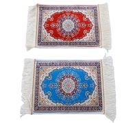 Pssopp Tapis de Souris Rouge Bleu avec Glands, Tapis Persan Antidérapant, Dessous de Verre, de Bureau, Tissu en Coton pour Les Jeux et Le Travail