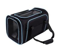 Pssopp Transporteur pour Chat Extensible, Cadre en Acier, Transport Portable pour Animaux de Compagnie avec Coussin Lavable Amovible et Bandes Réfléchissantes pour Les Voyages en (Noir avec Bleu)