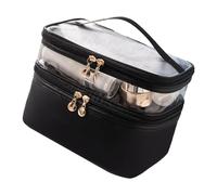 Pssopp Trousse de Maquillage Double Couche, Matériau PVC, Rangement Pratique avec Poignée Confortable, Indispensable pour la Maison et Les Voyages, 23 X 7 X 16 cm. (Black)