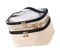 Pssopp Trousse de Maquillage Double Couche, Matériau PVC, Rangement Pratique avec Poignée Confortable, Indispensable pour la Maison et Les Voyages, 23 X 7 X 16 cm. (Beige)