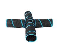 Pssopp Tube de Jeu Pliable à 4 Voies pour Chat, avec Cadre en Acier à Ressort Robuste, 2 Jouets Suspendus pour Chats, Chatons, Chiens, Intérieur et Extérieur