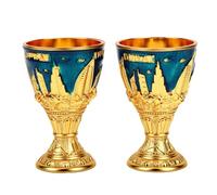 Pssopp Verres à Vin Gobelets à Vin en Métal, Dubai Landmark 3D Relief 2PCS 2.76in Gobelets à en Métal Vintage Vintage (BLUE)