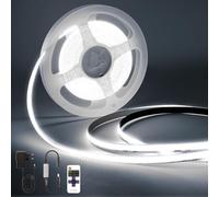 PSTAR 1M Bande LED COB 6500K, 24V flexible Strip 8mm de large, avec Telecommande et Alimentation, 320LEDs/m découpable Ruban Bandeau, pour éclairage de chambre à coucher, cuisine, projet DIY