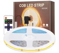 PSTAR 6M Ruban LED COB, Blanc Froid 6500K Flexible Dimmable 24V avec Telecommande et Alimentation, Largeur 8mm, 320 LEDs/M, pour Maison Chambre Miroir Décorer