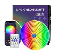 PSTAR Neon Ruban LED 2M, Bande LED Néon RGBIC IP67 Étanche Flexible avec Télécommande APP, Synchronisation Musicale, Bandeau Lumineuse pour Décoration Maison
