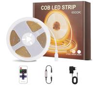 PSTAR Ruban LED COB 4M, 24V Blanc Froid 6500K, Bandeau LED Cuisine Decoration Chambre TV, Lumiere Dimmable, 320LED/m, Comprend Télécommande et Alimentation