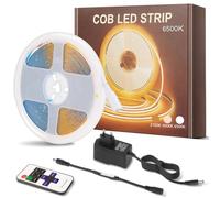 PSTAR Ruban LED COB 5M, 24V COB LED Bande 6500K Blanc Froid avec Télécommande RF & Alimentation, 320 LEDs/M, Bande Lumineuse COB Dimmable pour Maison Cuisine DIY Décorer