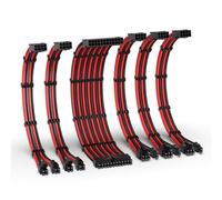 PSU Cable Extension Kit,16AWG Power Extension Cable,1x24Pin/2x4+4 EPS/3x6+2 PCI-E,Custom 300MM PC Sheath Cable with Combs-Black Red