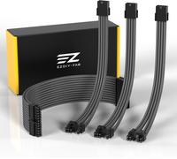 PSU Extension Cable Power Cable Custom Mod PC,Soft Nylon Braided with Comb Kit 24PIN/8PIN to 6+2Pin/ 8PIN to 4+4PIN-30CM 300MM-Carbon