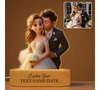 PSUNEY Cadre Photo Personnalisé Style Cartoon, Veilleuse LED avec Support Bois, Cadeau Original pour Femme Homme Couple, Anniversaire Mariage Noël Fête des Pères, Déco Moderne avec Photo