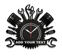 PSUNEY Personnalisé Vintage Horloge Murale Métal Outils avec Logo Nom Cadeau Home Decor pour Réparateur Briqueteur Charpentier Garage Industriel Bureau Outillage avec 7 Couleurs de Lumières