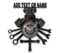 PSUNEY Personnalisé Vintage Horloge Murale Métal Outils avec Logo Nom Cadeau Home Decor pour Réparateur Briqueteur Charpentier Garage Industriel Bureau Outillage avec 7 Couleurs de Lumières