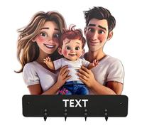 PSUNEY Porte-clés en Bois avec Photo Personnalisé de Style Bande Dessinée pour Décoration Murale pour Porte-clés, pour Mur, Entrée, Couloir, Bureau Cadeaux Présonalisés pour Famille, Anniversaire