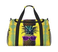 Psych Pineapple Sac de voyage avec fermeture éclair et poignées Grand sac pliable pour des vacances en famille, Couleur : noir, Talla única