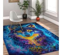 Psychedelic Art 60x120cm tapis Colorful Wolf Pattern doux lavable carpette pour salon Blue Dreamy Print antiderapant resistant aux taches Animal descente de lit Thin Large Pop cuisine Laundry Room