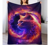 Psychedelic Chat Plaid Polaire Canape Couverture - Jete De Canapé en Flannel, Doux Chaude, pour Le Voyage Lit, Fit All-Season （150×200cm）