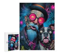 Psychedelic Senior with Dog Puzzle 1000 Pièces Educa Jouet en Bois Cadeau Unique Décoration Intérieure Jeu Éducatif Challenge Toy Adultes Et Enfants À Partir De 14 Ans 500 PCS