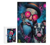 Psychedelic Senior with Dog Puzzle 1000 Pièces Educa Jouet en Bois Cadeau Unique Décoration Intérieure Jeu Éducatif Challenge Toy Adultes Et Enfants À Partir De 14 Ans 300 PCS