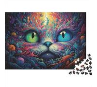 Psychédélique Cat Eyes Puzzles 1000 Pièces pour Adultes Et Enfants Chat psychédélique aux Yeux Brillants Jeu Éducatif Jouets Défi Activité Relaxante Cadeaux De Voyage 38x26cm/1000pcs