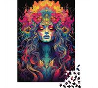 Psychédélique Femme Art 1000 Pièces Carton Épais Jeu De Puzzle Senior Jigsaw Enthusiastes Décompression Concentration Décoration Murale 70x50cm/1000pcs