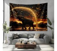 Psychédélique Tapisserie Murale Grande 150x100cm, éLéPhants de La Savane Tenture Art Murale Tapisserie LumièRe DoréE Des éToiles Tissu Suspendue pour Décoration Maison Chambre Salon
