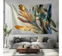 Psychédélique Tapisserie Murale Grande 150x100cm, Plumes de Paon Hd Luxueuses Tenture Art Murale Tapisserie Or Tissu Suspendue pour Décoration Maison Chambre Salon