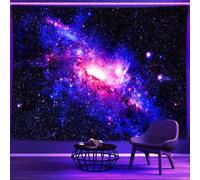 Psyhilar Tapisserie murale à suspendre avec motif galaxie et espace noir, bleu clair, ciel étoilé, réactive aux UV, nébuleuse psychédélique pour chambre à coucher, salon, dortoir (200 x 150 cm)