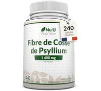 Psyllium Blonde 1400mg par Portion - 240 Gélules Véganes - Fibre Prébiotique Soluble Naturelle Provenant des Graines de Cosse de Plantago Ovata - Fabriqué en Europe - Nu U Nutrition