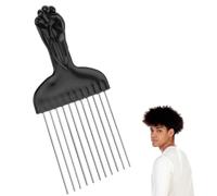 Psyqtsuary 1 pic à cheveux en métal pour cheveux bouclés, peigne afro démêlant perruque tressée, outil de coiffure unisexe noir et argenté en plastique et métal 15 x 8 cm